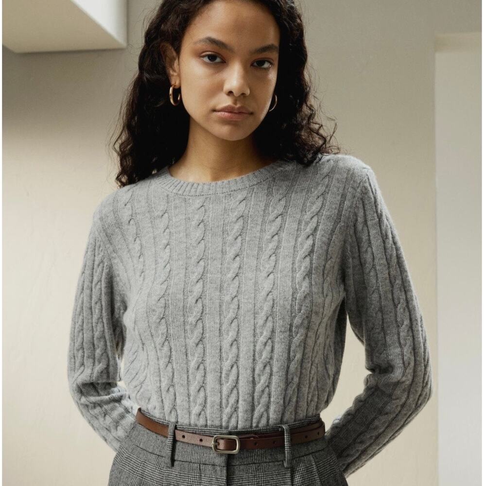 Vintage Gray Cotton Classic Coastal Fisherman Cable Knit Sweater Large